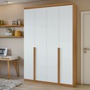 Ver imagem 1 de Guarda Roupa Solteiro 4 Portas 2 Gavetas MDF Alonzo 153.5cm Marrom Amêndoa Clean/Branco