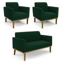 Ver imagem 1 de Namoradeira e 2 Poltronas Base Madeira Castanho Marisa Bouclê Verde D03 - D’Rossi