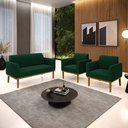 Ver imagem 2 de Namoradeira e 2 Poltronas Base Madeira Castanho Marisa Bouclê Verde D03 - D’Rossi