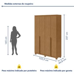 Guarda Roupa Solteiro 4 Portas 2 Gavetas Alonzo 100% MDF - 9