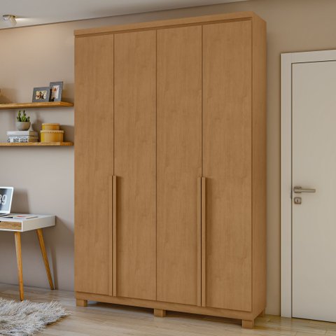 Guarda Roupa Solteiro 4 Portas 2 Gavetas com Pés MDF Alonzo 153.5cm Marrom Amêndoa Clean