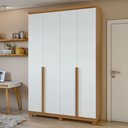 Ver imagem 1 de Guarda Roupa Solteiro 4 Portas 2 Gavetas com Pés MDF Alonzo 153.5cm Marrom Amêndoa Clean/Branco