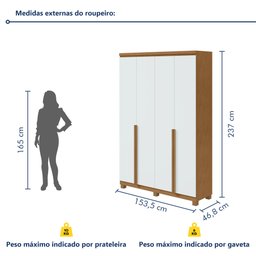 Guarda Roupa Solteiro 4 Portas 2 Gavetas Alonzo 100% MDF - 9