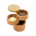Ver imagem 1 de Pote Bambu Triplo Saleiro Açucareiro Condimentos com Tampa