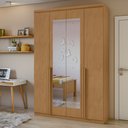 Ver imagem 1 de Guarda Roupa Solteiro 4 Portas 2 Gavetas com Espelho MDF Alonzo 153.5cm Marrom Amêndoa Clean
