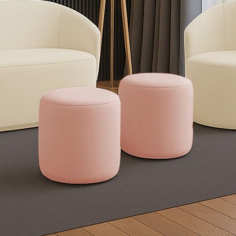Puff Redondo Orgânico para Sala Kit 2 Malu Veludo Rosê M11 - D’Rossi
