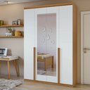 Ver imagem 1 de Guarda Roupa Solteiro 4 Portas 2 Gavetas com Espelho MDF Alonzo 153.5cm Marrom Amêndoa Clean/Branco