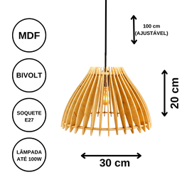 Luminária Teto tipo Pendente em MDF ARUANÃ Completa -:MDF CRU - 5