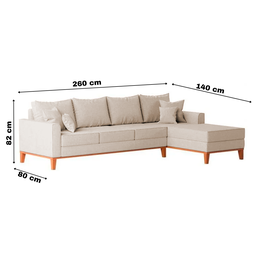 Sofá 4 Lugares Beny com Chaise Lado Direito Linho Bege - 6