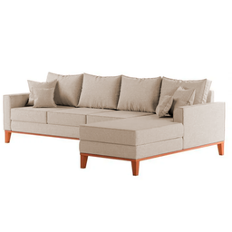 Sofá 4 Lugares Beny com Chaise Lado Direito Linho Bege - 3