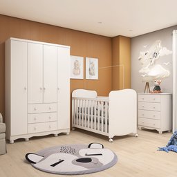 Quarto de Bebê Completo 1 Berço Americano Uli 1 Guarda Roupa Júnior 1 Cômoda Júnior  - 1