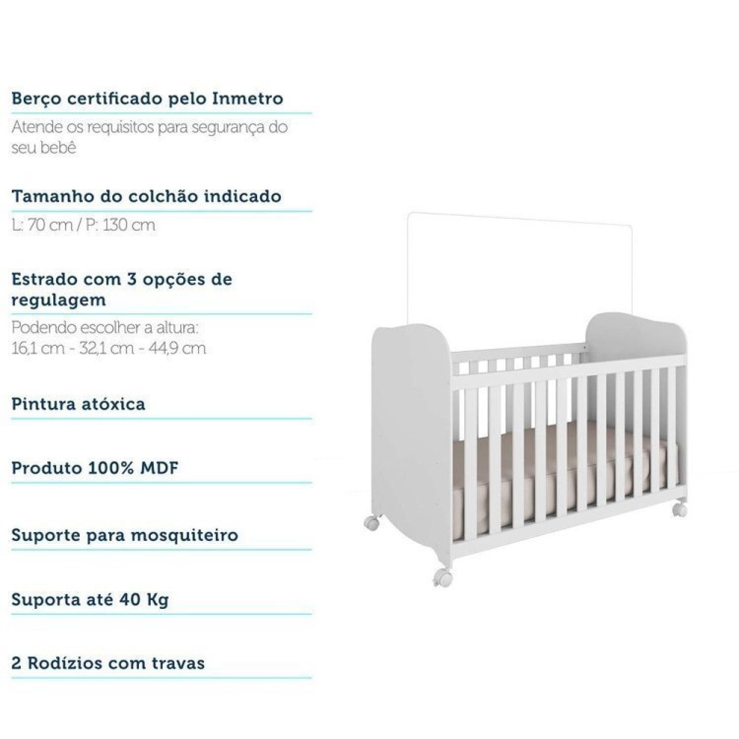 Conjunto para Quarto de Bebê 1 Berço Americano Uli 1 Guarda Roupa Júnior - 4