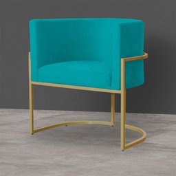Kit 3 Poltronas Decorativa Sala de Estar Luana Base Gold Suede Azul Turquesa - Montanaris Decor Md M - 4