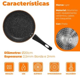 Frigideira Indução Revestimento Antiaderente Cerâmica 20cm - 7