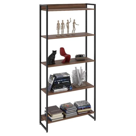 Estante Livreiro Dynamica Industrial 80cm 5 Prateleiras C08 Nogal - Mpozenato