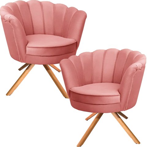 Kit Duas Poltronas Pétalas Giratórias Ferro e Madeira Rosê Sua Casa Decor