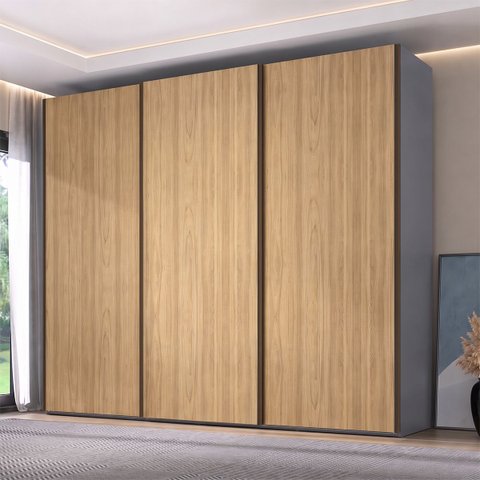 Roupeiro Veneto MDF 274,5x230cm 3 Portas 6 Gavetas Cinza/Olmo 1000