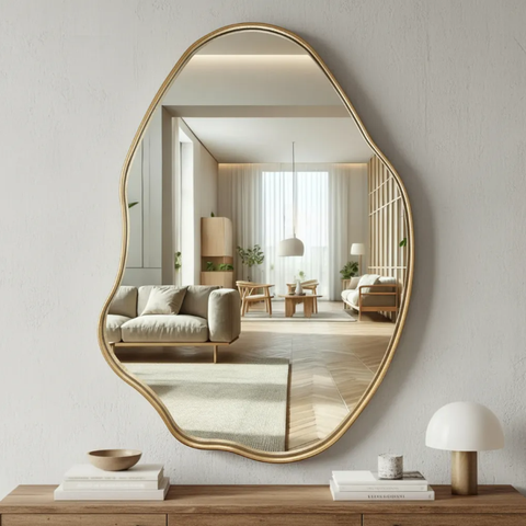 Espelho Orgânico Boreal Restier Decor com Borda em Lamina Madeira Natural Moldura Sumauma
