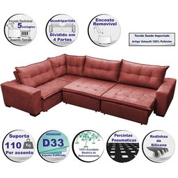 Sofa de Canto Retrátil e Reclinável com Molas Cama Inbox Oklahoma 3,45x2,41 ou 2,41x3,45 Vermelho - 7