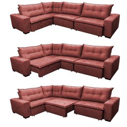 Sofa de Canto Retrátil e Reclinável com Molas Cama Inbox Oklahoma 3,45x2,41 ou 2,41x3,45 Vermelho - 3