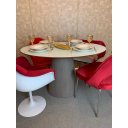Ver imagem 5 de Mesa de Jantar Cone Oval 140x90cm Tampo Laca + Vidro Base Madeira Grigio - Branco