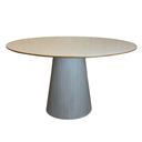 Ver imagem 1 de Mesa de Jantar Cone Oval 140x90cm Tampo Laca + Vidro Base Madeira Grigio - Branco