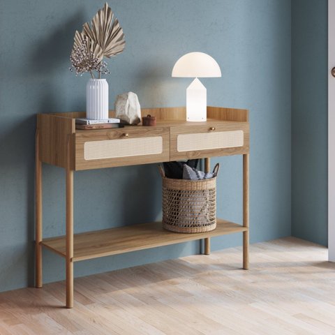 Aparador 2 Gavetas 103cm Palhinha Pé Madeira Oslo Marrom/Hanover