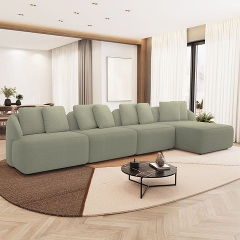 Sofá 5 Lugares com Chaise Direito Sala Living 328cm Arlo F04 Bouclê Oliva - Lyam Decor