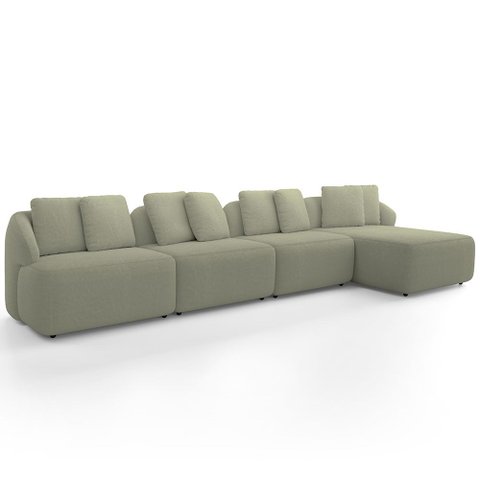 Sofá 5 Lugares com Chaise Direito Sala Living 334cm Arlo F04 Bouclê Oliva Tc-10052 - Lyam Decor
