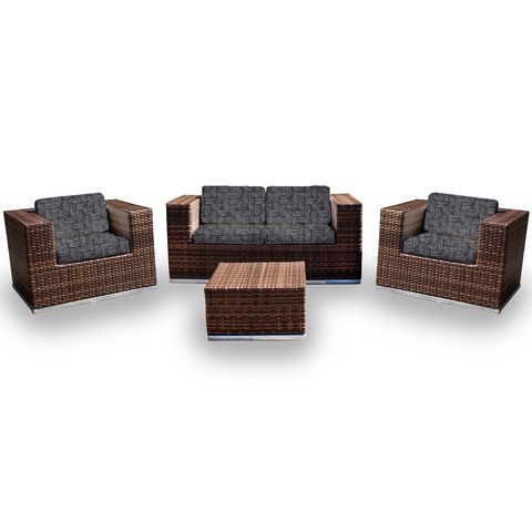 Conjunto de Sofá Fibra Sintética Quadrado - 1 Sofá 2L + 2 Poltronas + 1 Mesa Centro - Tecido Santor