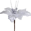 Ver imagem 3 de Kit 6 Flores Artificiais Decoração Natal Prata Glitter 30cm