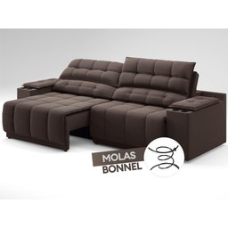 Sofá com Porta Copos Carregador USB Ret Rec Samurai 2,50m Velosuede Chocolate - NETSOFAS - 6