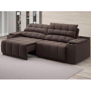 Sofá com Porta Copos Carregador USB Ret Rec Samurai 2,50m Velosuede Chocolate - NETSOFAS