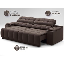 Sofá com Porta Copos Carregador USB Ret Rec Samurai 2,50m Velosuede Chocolate - NETSOFAS - 5