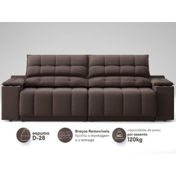 Sofá com Porta Copos Carregador USB Ret Rec Samurai 2,50m Velosuede Chocolate - NETSOFAS - 4