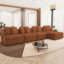 Ver imagem 2 de Sofá 5 Lugares com Chaise Direito Sala Living 394cm Arlo F04 Veludo Telha Tc-12022 - Lyam Decor