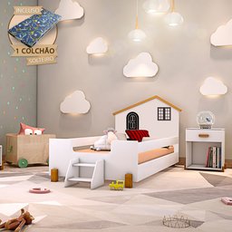 Cama Montessoriana Infantil Solteiro Belissima Preta - Branca e Mel + Colchão - 1