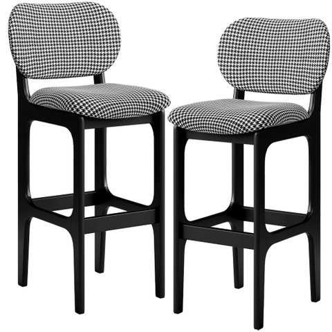 Kit 2 Banquetas Alta Bar Cozinha Sala Jantar Fixa Betta L02 Preto Suede Pied Poule - Lyam Decor