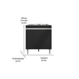 Kit Balcão Gabinete para Pia Andreia 120cm C- Balcão Cooktop 4 ou 5 Bocas Preto - 5