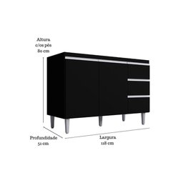 Kit Balcão Gabinete para Pia Andreia 120cm C- Balcão Cooktop 4 ou 5 Bocas Preto - 3