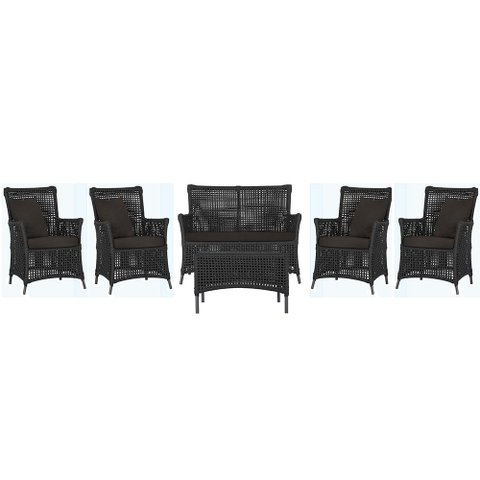 Jogo Sofá e 4 Poltronas e Mesa Igapó Alumínio Preta Corda Náutica E9 Trama Original
