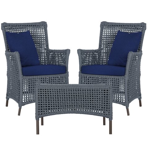 2 Poltronas e 1 Mesa Igapó em Alumínio Pintura Marrom Corda Náutica Estofado 10