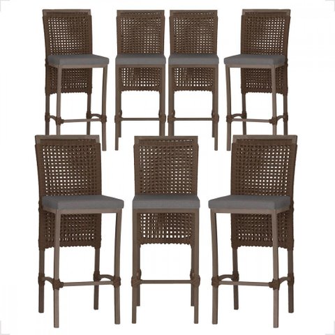7 Banqueta em Alumínio Roma Marrom Corda Náutica Tecido 11