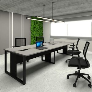 Mesa de Escritório Plataforma 3,0m 4 Pessoas Csp Pés Metal Cor:cinza Sagrado com Preto