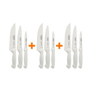 KIT - 3 Jogos de Facas Premium em Aço Inox Cabo Branco 3 Peças - Tramontina
