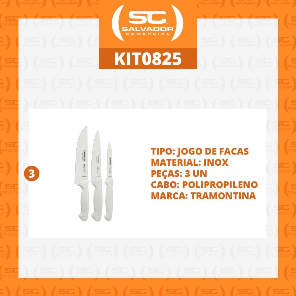 KIT - 3 Jogos de Facas Premium em Aço Inox Cabo Branco 3 Peças - Tramontina - 2