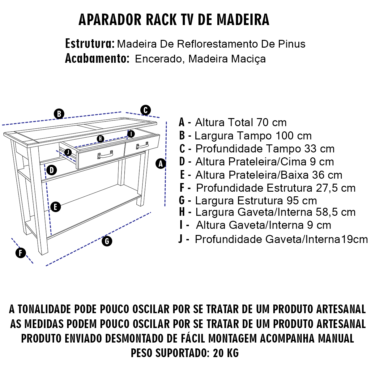 Aparador Rack Buffet Mesa Auxiliar Tv Video 100 Cm Cerâmica Organizador Multiuso Sala Balcão Retro - 2