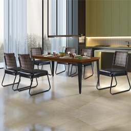 Conjunto Sala de Jantar Mesa Espanha 180cm com 6 Cadeiras em Aço e Junco Madri Mais Decor Courissimo - 9