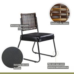 Conjunto Sala de Jantar Mesa Espanha 180cm com 6 Cadeiras em Aço e Junco Madri Mais Decor Courissimo - 6