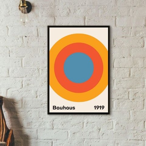 Quadro Arte Bauhaus - 1919 33x24cm - com Vidro:madeira Branca